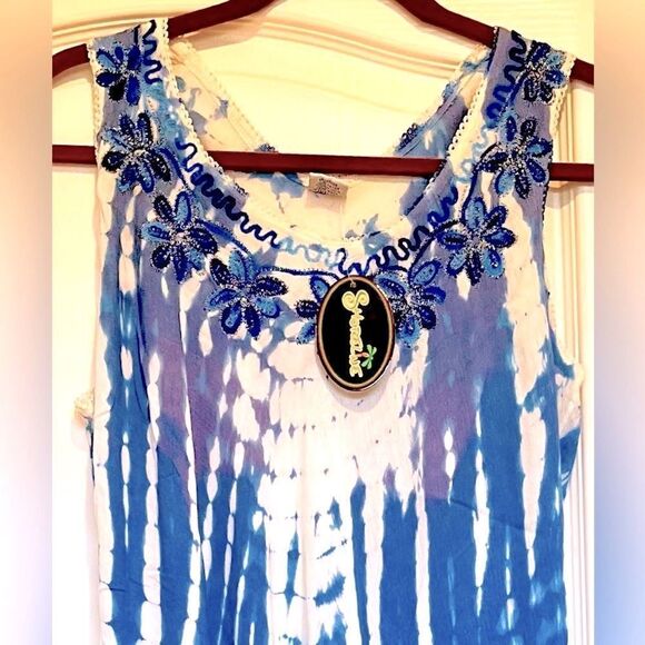 SHORELINE Summer Shift Dress Women Multiple Sizes Blue Tie-Dye Sleeveless NEW - Picture 6 of 12